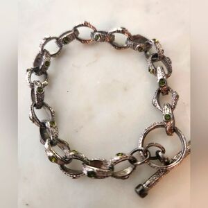 Premier Textured SilverTone Lime Round Crystals Toggle Closure Link 8” Bracelet